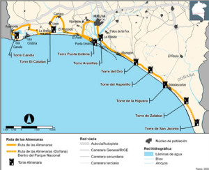 Mapa del litoral donde se localizan las torres almenaras. / Foto: turismo.org.