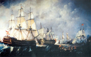 Recreación de la batalla Cabo de San Vicente, de Antonio Brugada, en la que participó el navío Conde de Regla./FOTO: wikipedia.org