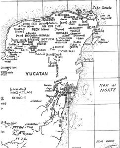 Mapa de la ciudades mayas en la península de Yucatán. / Fuente: libro 'Conquista y Descubrimiento de Yucatán', de Robert S. Chamberlain.