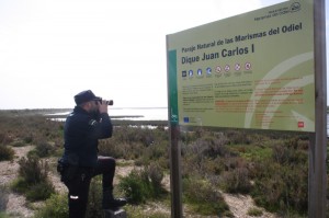 Un agente vigila el Parque Marismas del Odiel. 