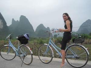 En bicicleta, camino de Guilin. 