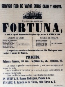 Cartel anunciando la línea del vapor a vela "'Fortuna', entre Cádiz y Huelva, en la segunda mitad del XIX