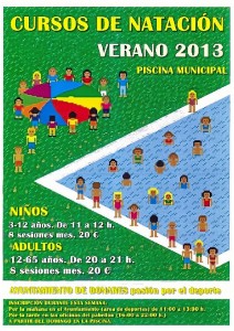 Cartel del curso natación en Bonares 2013.