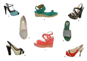 1. Sandalia Caramelo de J.L. Oxford 2. Cuña Castañer de Josefina 3. Sandalia Pura López de Lulú Cancán 4. Sleppers Dekaye de Logo 5. Sandalia To Be de Lulú Cancán 6. Peep Toes  Luxas de Josefina 7. Cuña Pedro Soriano de Logo 8. Sandalias Rebeca Sanver de Lulú Cancán.