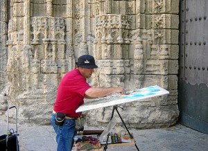 Manuel Blandón, pintando.