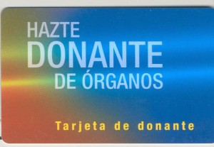 La tarjeta de donante de órganos.