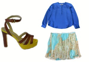 1. Sandalia Bibi Lou de Josefiba. 2. Blusa Part Two de Lamé. 3. Falda Lavand de J.L. Oxford.