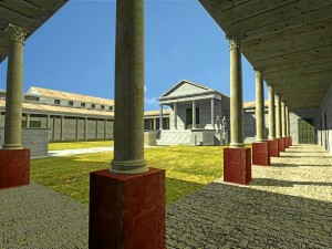 Vista en 3D del foro desde el pórtico simple, una de las áreas más conocidas del yacimiento.