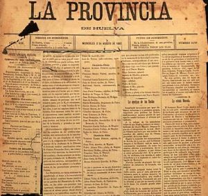 Portada del diario La Provincia el 3 de agosto de 1892. / Fuente: Archivo Municipal de Huelva.