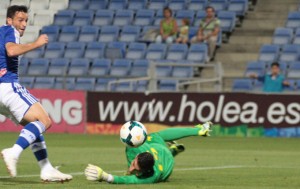 Masip impidió que el Recre se fuera al descanso con ventaja. / Foto: Josele Ruiz.