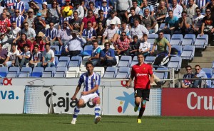 Arana, en el momento del lanzamiento que significó el tercer tanto albiazul. / Foto: Josele Ruiz.