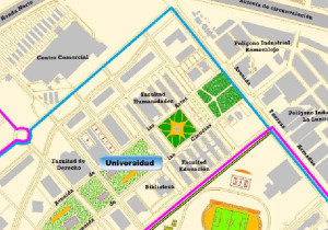 Plano con el itinerario de los autobuses.