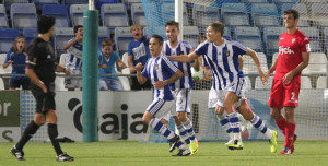 Ezequiel, autor del gol que hizo posible la clasificación del Recre ante el Sporting. / Foto: Josele Ruiz.