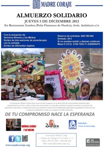 Cartel del Almuerzo Solidario a beneficio de Madre Coraje. 