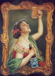 Uno de los primeros carteles conocidos de Mahou, donde se hace referencia a la fábrica de Gibraleón. / Foto: lafabricamuseodelacerveza.com/museo-genova.