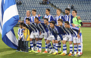 Formación inicial del Recre en el envite copero. / Foto: Josele Ruiz.