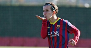 Sonia celebera el segundo gol ante las onubenses. / Foto: Miguel Ruiz (www.fcbarcelona.es).