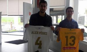 Álex Përez y Dani Sotres, en su presentación como jugadores del Recre.