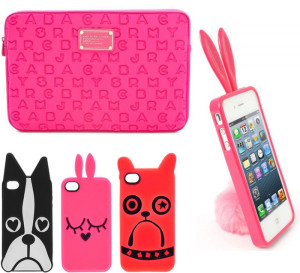 Arriba: funda tablet Marc Jacobs. Abajo: carcasas móviles Marc Jacobs. Derecha: funda móvil Rabito.