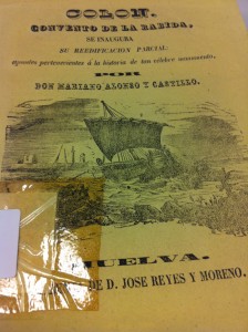 Portada del Escrito del Gobernador Alonso que se encuentra en la Biblioteca Provincial e Huelva. 