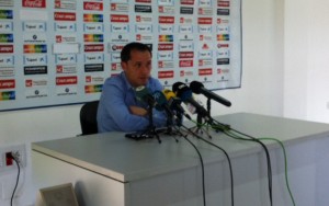 Sergi Barjuan, técnico del Recre, en la rueda de prensa previa al partido ante el Castilla.