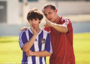 Fernando, recibiendo indicaciones del entrenador del Recre. 