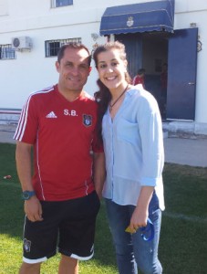 La campeona de Europa junto al técnico albiazul, Sergi Barjuan.