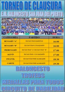 Cartel anunciador de la clausura del curso de la Escuela de Baloncesto en San Juan.