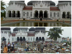 Imagen de la ciudad de Banda Aceh antes y depués del terremoto. 