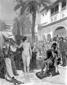 María Padilla, desnuda en el Alcázar de Sevilla frente a Pedro I, en un grabado de Paul Gervais.