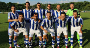 Formación del equipo onubense en la semifinal ante el Stuttgart.