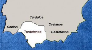 Mapa, donde se señala la zona de Turdetania. 