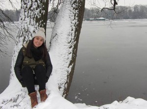 La onubense Cristina Pomares en el lago nevado de Zwickau. 