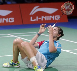 Carolina Marín celebra su triunfo ante la taiwanesa. / Foto: Badminton Photo. 