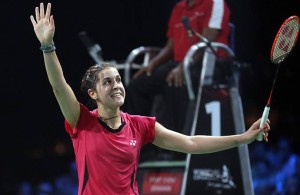 Carolina Marín, muy feliz tras su triunfo ante la india y su clasificación para la final del Mundial. / Foto: Badminton Photo.