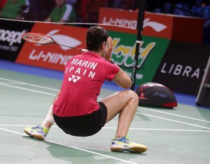 Así celebró Carolina un fantástico último punto ante Sindhu. / Foto: Badminton Photo.