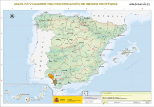 Mapa con los vinagres españoles con DOP. 