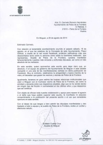 Carta enviada al alcalde de Palos.