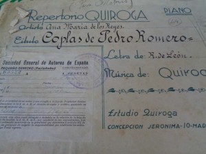 Partitura del maestro Quiroga con autorización para Ana María de los Reyes. 