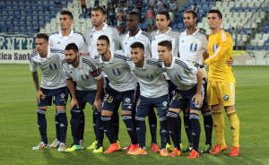 Formación inicial del Recre, con muchos jugadores no habituales. / Foto: Josele Ruiz.