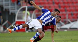 Montoro, pese al golpe sufrido en el partido ante el Mallorca, podrá jugar el sábado. / Foto: www.recreativohuelva.com.