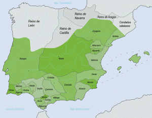 Mapa de los reinos taifas creados tras la invasión musulmana.