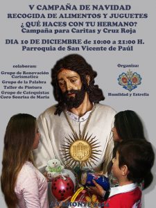 Cartel anunciador de la recogida de alimentos y juguetes. 