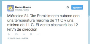 La predicción de meteohuelva.es para el día de Nochebuena. 