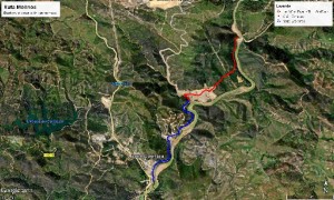 Mapa mostrando el recorrido desde Sotiel al puente de minas Tinto y Santa Rosa.