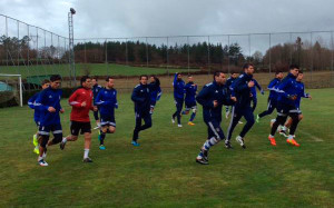 Los albiazules, duante la sesión de trabajo en las instalaciones del Lugo. / Foto: @recreoficial.