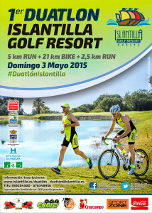 Cartel anunciador de la prueba de duatlón en Islantilla.