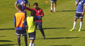 José Domínguez, durante un entrenamiento del Recre.