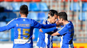 Momento de la celebración del gol de Pedro Rios en Soria. / Foto: www.lfp.es.