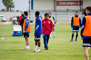 José Domínguez, durante un entrenamiento del Recre. / Foto: Fran Rueda.